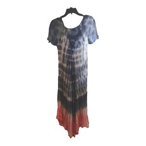 Tye dye long dress with short sleeve